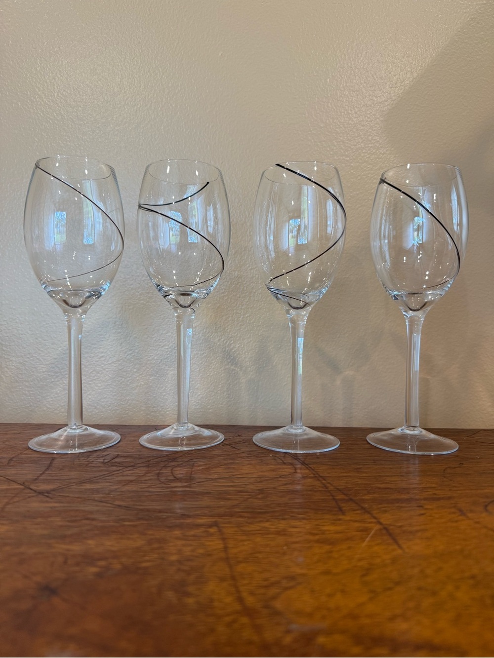 Vintage Postmodern DarkChocolate Tone Swirl Wine Glasses Set of 4 Minimalist 90s